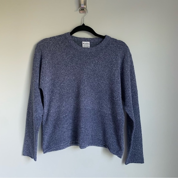 Columbia Blue Terry Cloth Long Sleeve Crew Neck Tight Knit Pullover Sweater - Picture 2 of 5
